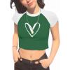 imageAvanova Women Graphic Raglan Short Sleeve Crop Top Color Block Crewneck Baby Tee ShirtGreen Heart