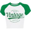imageAvanova Women Graphic Raglan Short Sleeve Crop Top Color Block Crewneck Baby Tee ShirtGreen White