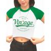 imageAvanova Women Graphic Raglan Short Sleeve Crop Top Color Block Crewneck Baby Tee ShirtGreen White