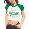 imageAvanova Women Graphic Raglan Short Sleeve Crop Top Color Block Crewneck Baby Tee ShirtGreen White