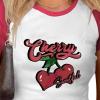 imageAvanova Women Graphic Raglan Short Sleeve Crop Top Color Block Crewneck Baby Tee ShirtRed White Cherry