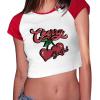 imageAvanova Women Graphic Raglan Short Sleeve Crop Top Color Block Crewneck Baby Tee ShirtRed White Cherry
