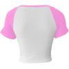 imageAvanova Women Graphic Raglan Short Sleeve Crop Top Color Block Crewneck Baby Tee ShirtWhite Pink