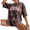 imageAvanova Women Letter Graphic Print Oversized Tee Shirt Short Sleeve Loose Fit TopsBrown Ny
