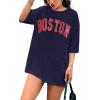 imageAvanova Women Letter Graphic Print Oversized Tee Shirt Short Sleeve Loose Fit TopsNavy Boston