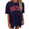 imageAvanova Women Letter Graphic Print Oversized Tee Shirt Short Sleeve Loose Fit TopsNavy Boston