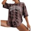 imageAvanova Women Letter Graphic Print Oversized Tee Shirt Short Sleeve Loose Fit TopsTie Dye Brown B
