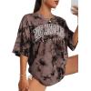 imageAvanova Women Letter Graphic Print Oversized Tee Shirt Short Sleeve Loose Fit TopsTie Dye Brown D
