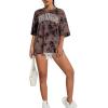 imageAvanova Women Letter Graphic Print Oversized Tee Shirt Short Sleeve Loose Fit TopsTie Dye Brown D