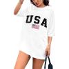 imageAvanova Women Letter Graphic Print Oversized Tee Shirt Short Sleeve Loose Fit TopsWhite Usa B