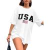 imageAvanova Women Letter Graphic Print Oversized Tee Shirt Short Sleeve Loose Fit TopsWhite Usa B