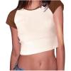 imageAvanova Womens Letter Print Tee Short Sleeve Round Neck Slim Fit Crop Top T ShirtBeige Brown