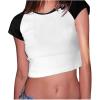 imageAvanova Womens Letter Print Tee Short Sleeve Round Neck Slim Fit Crop Top T ShirtBlack White
