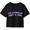 imageAvanova Womens Letter Print Tee Short Sleeve Round Neck Slim Fit Crop Top T ShirtBlack Yq