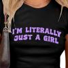 imageAvanova Womens Letter Print Tee Short Sleeve Round Neck Slim Fit Crop Top T ShirtBlack Yq