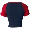 imageAvanova Womens Letter Print Tee Short Sleeve Round Neck Slim Fit Crop Top T ShirtBlue Red