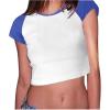 imageAvanova Womens Letter Print Tee Short Sleeve Round Neck Slim Fit Crop Top T ShirtBlue White