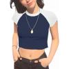 imageAvanova Womens Letter Print Tee Short Sleeve Round Neck Slim Fit Crop Top T ShirtBlue White B