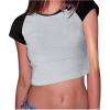 imageAvanova Womens Letter Print Tee Short Sleeve Round Neck Slim Fit Crop Top T ShirtGrey Black