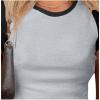 imageAvanova Womens Letter Print Tee Short Sleeve Round Neck Slim Fit Crop Top T ShirtGrey Black