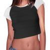 imageAvanova Womens Letter Print Tee Short Sleeve Round Neck Slim Fit Crop Top T ShirtWhite Black