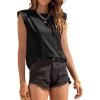 imageAvanova Womens Shoulder Pad Tank Top Sleeveless Casual Summer Round Neck TShirtBlack