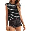 imageAvanova Womens Shoulder Pad Tank Top Sleeveless Casual Summer Round Neck TShirtBlack White
