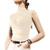 imageAvanova Women Fitted Sleeveless Ruched Tank Top Shirt Mock Turtleneck BlousesBeige