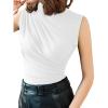 imageAvanova Women Fitted Sleeveless Ruched Tank Top Shirt Mock Turtleneck BlousesWhite