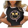 imageAvanova Women Graphic Raglan Short Sleeve Crop Top Color Block Crewneck Baby Tee ShirtBlack Smile