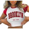imageAvanova Women Graphic Raglan Short Sleeve Crop Top Color Block Crewneck Baby Tee ShirtWhite Brooklyn