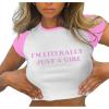 imageAvanova Women Graphic Raglan Short Sleeve Crop Top Color Block Crewneck Baby Tee ShirtWhite Pink