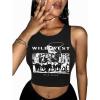 imageAvanova Women Ribbed Knit Graphic Crop Top Sleeveless Sexy Summer Tank ShirtBlack Grapgic