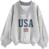 imageAvanova Women USA Graphic V Neck Sweatshirts Top Drop Shoulder Long Sleeve Pullover ShirtGrey