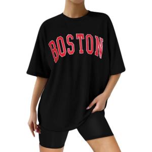 imageAvanova Women Letter Graphic Print Oversized Tee Shirt Short Sleeve Loose Fit TopsBlack B 02
