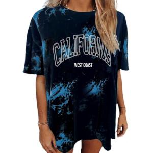 imageAvanova Women Letter Graphic Print Oversized Tee Shirt Short Sleeve Loose Fit TopsBlack Blue Cf