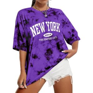 imageAvanova Women Letter Graphic Print Oversized Tee Shirt Short Sleeve Loose Fit TopsBlack Purple Ny