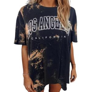 imageAvanova Women Letter Graphic Print Oversized Tee Shirt Short Sleeve Loose Fit TopsTie Dye Brown 71