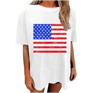 imageAvanova Women Letter Graphic Print Oversized Tee Shirt Short Sleeve Loose Fit TopsWhite Flag