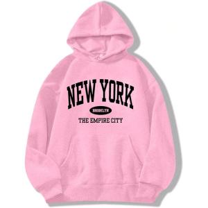 imageAvanova Women New York Graphic Hoodie Oversized Drawstring Long Sleeve Sweatshirt with Kangaroo PocketPink