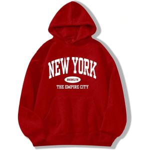 imageAvanova Women New York Graphic Hoodie Oversized Drawstring Long Sleeve Sweatshirt with Kangaroo PocketRed