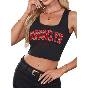 imageAvanova Women Ribbed Knit Graphic Crop Top Sleeveless Sexy Summer Tank ShirtBlack Bk