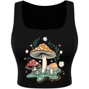 imageAvanova Women Ribbed Knit Graphic Crop Top Sleeveless Sexy Summer Tank ShirtBlack Mushroom