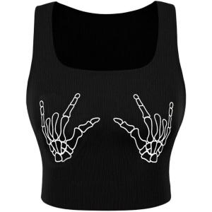 imageAvanova Women Ribbed Knit Graphic Crop Top Sleeveless Sexy Summer Tank ShirtBlack Skull