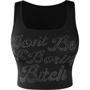 imageAvanova Women Ribbed Knit Graphic Crop Top Sleeveless Sexy Summer Tank ShirtLetter Black