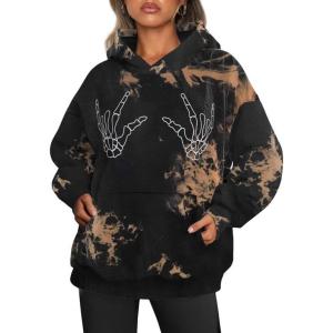 imageAvanova Women Tie Dye Skull Graphic Hoodie Oversized Long Sleeve Pullover Sweatshirt with PocketTie Dye Hand