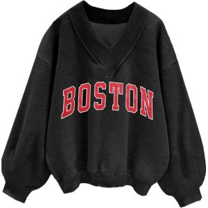 imageAvanova Women USA Graphic V Neck Sweatshirts Top Drop Shoulder Long Sleeve Pullover ShirtBlack B