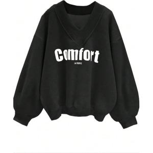 imageAvanova Women USA Graphic V Neck Sweatshirts Top Drop Shoulder Long Sleeve Pullover ShirtBlack C