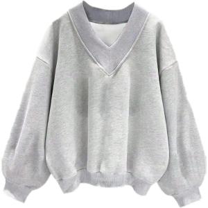 imageAvanova Women USA Graphic V Neck Sweatshirts Top Drop Shoulder Long Sleeve Pullover ShirtSolid Grey
