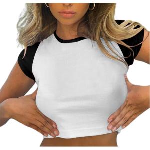 imageAvanova Womens Letter Print Tee Short Sleeve Round Neck Slim Fit Crop Top T ShirtBlack White